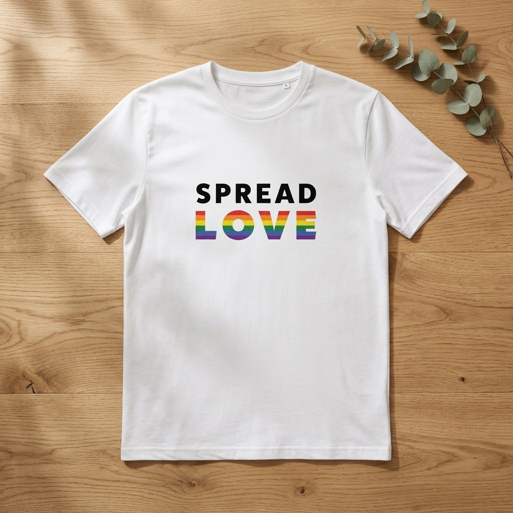 Pride Spread Love Rainbow Typography Organic T-Shirt