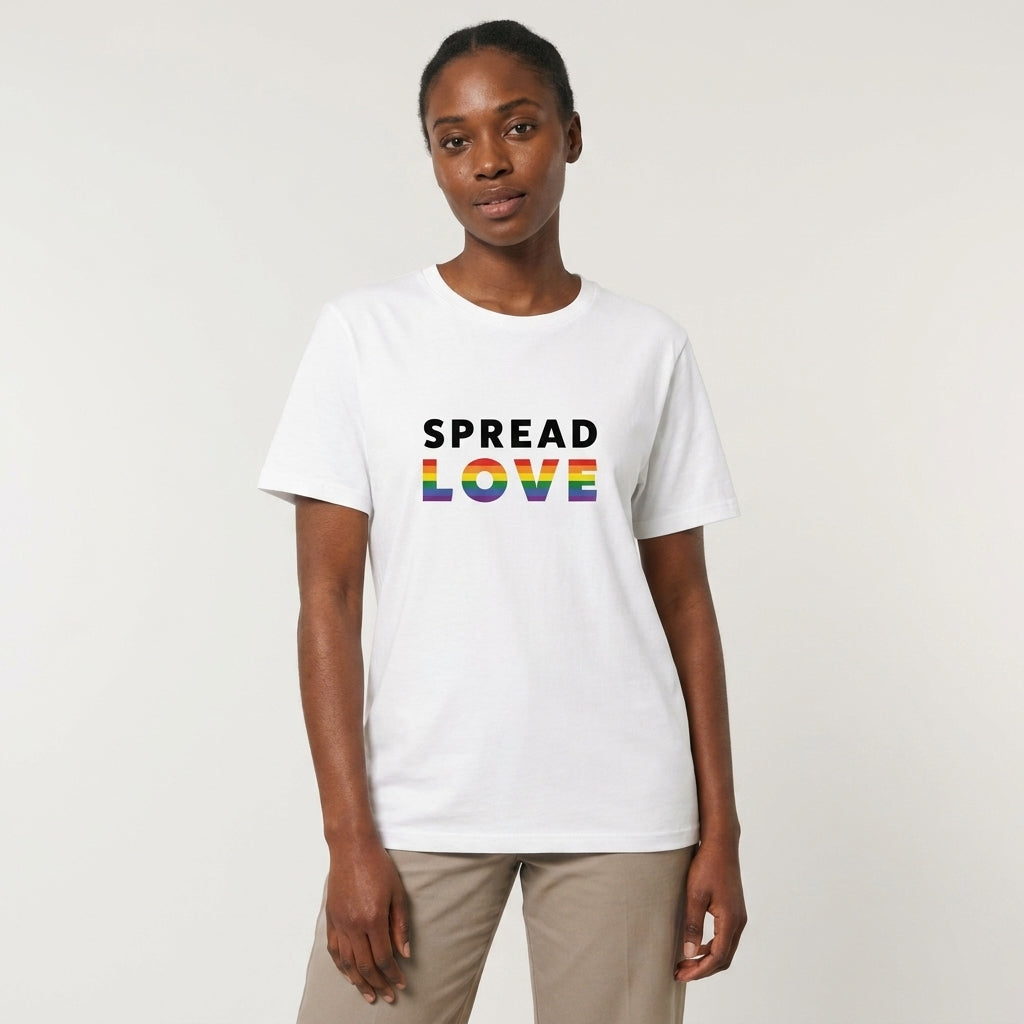 Pride Spread Love Rainbow Typography Organic T-Shirt