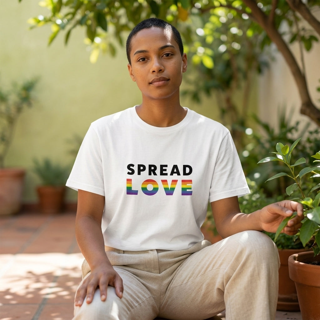 Pride Spread Love Rainbow Typography Organic T-Shirt