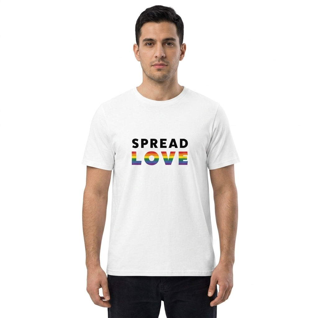 Pride Spread Love Rainbow Typography Organic T-Shirt