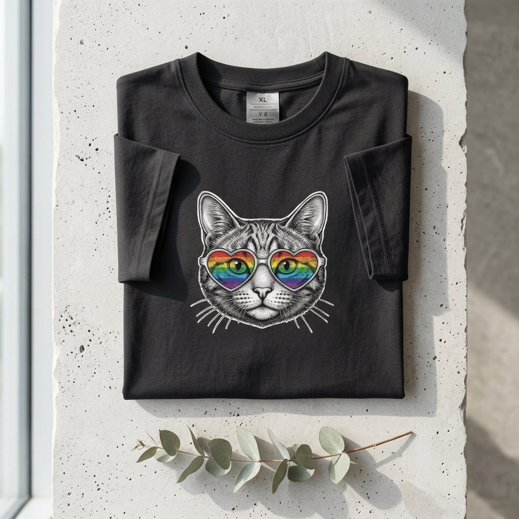 Pride Rainbow Heart Sunglasses Cat Organic Cotton T-Shirt