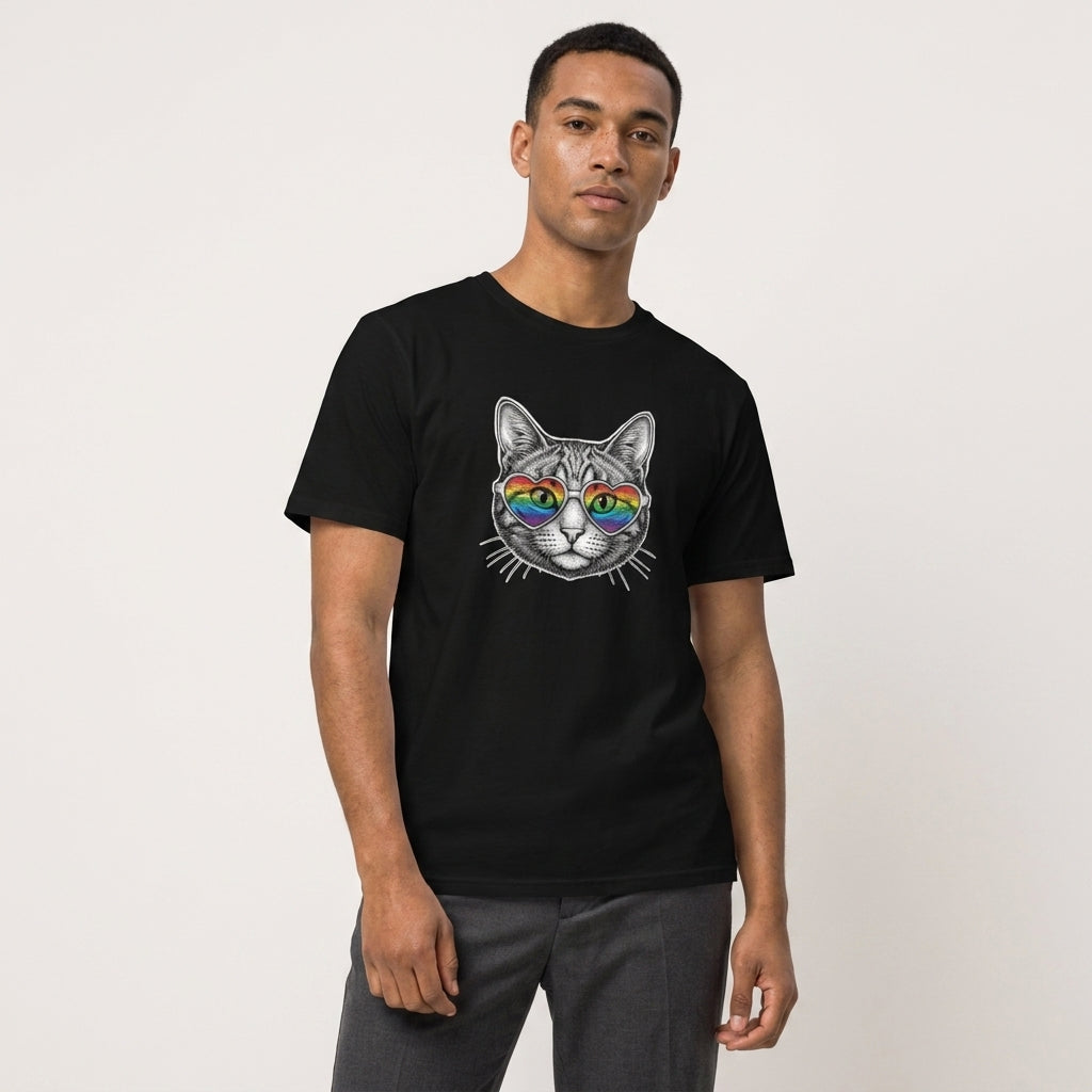 Pride Rainbow Heart Sunglasses Cat Organic Cotton T-Shirt