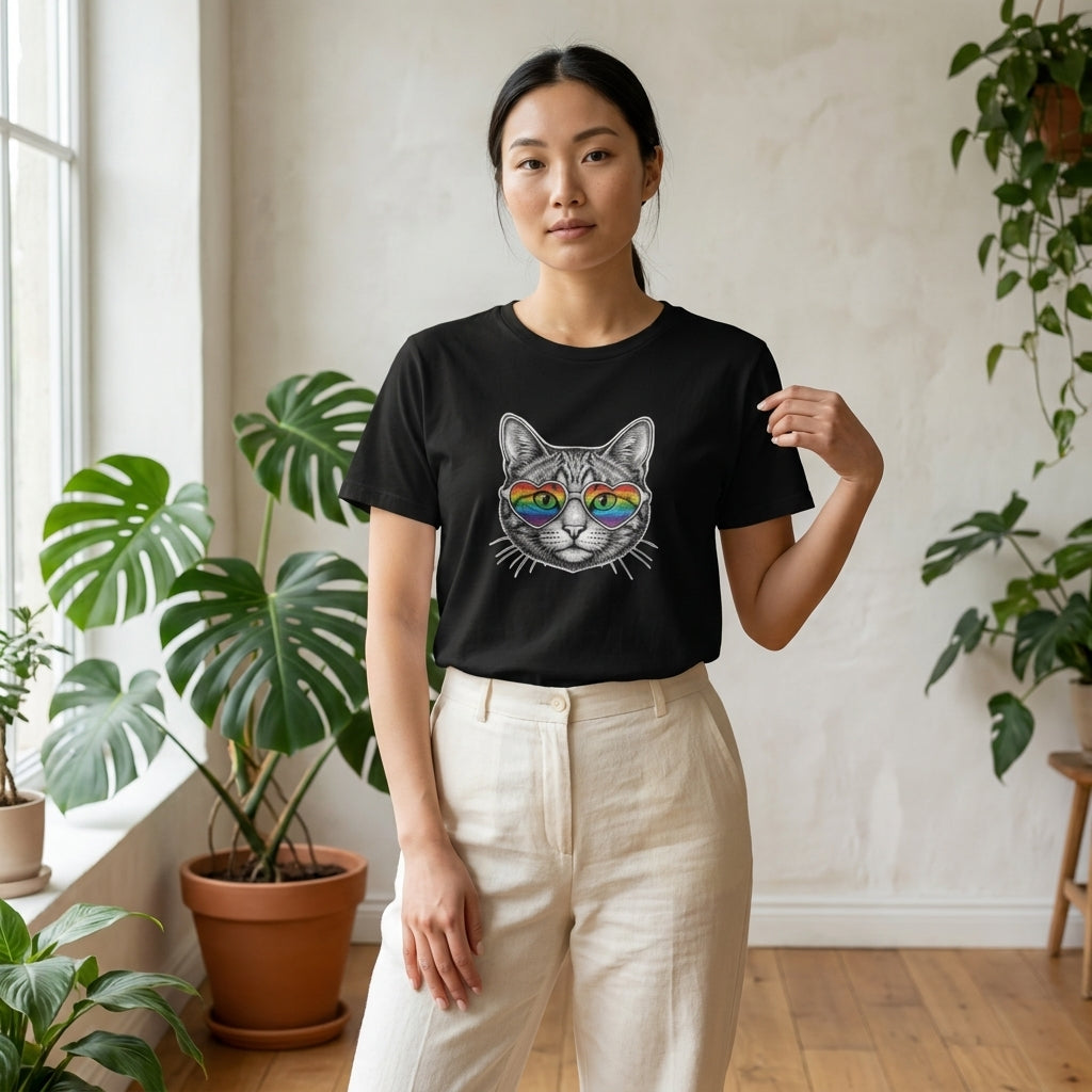 Pride Rainbow Heart Sunglasses Cat Organic Cotton T-Shirt