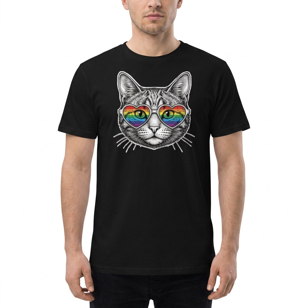 Pride Rainbow Heart Sunglasses Cat Organic Cotton T-Shirt
