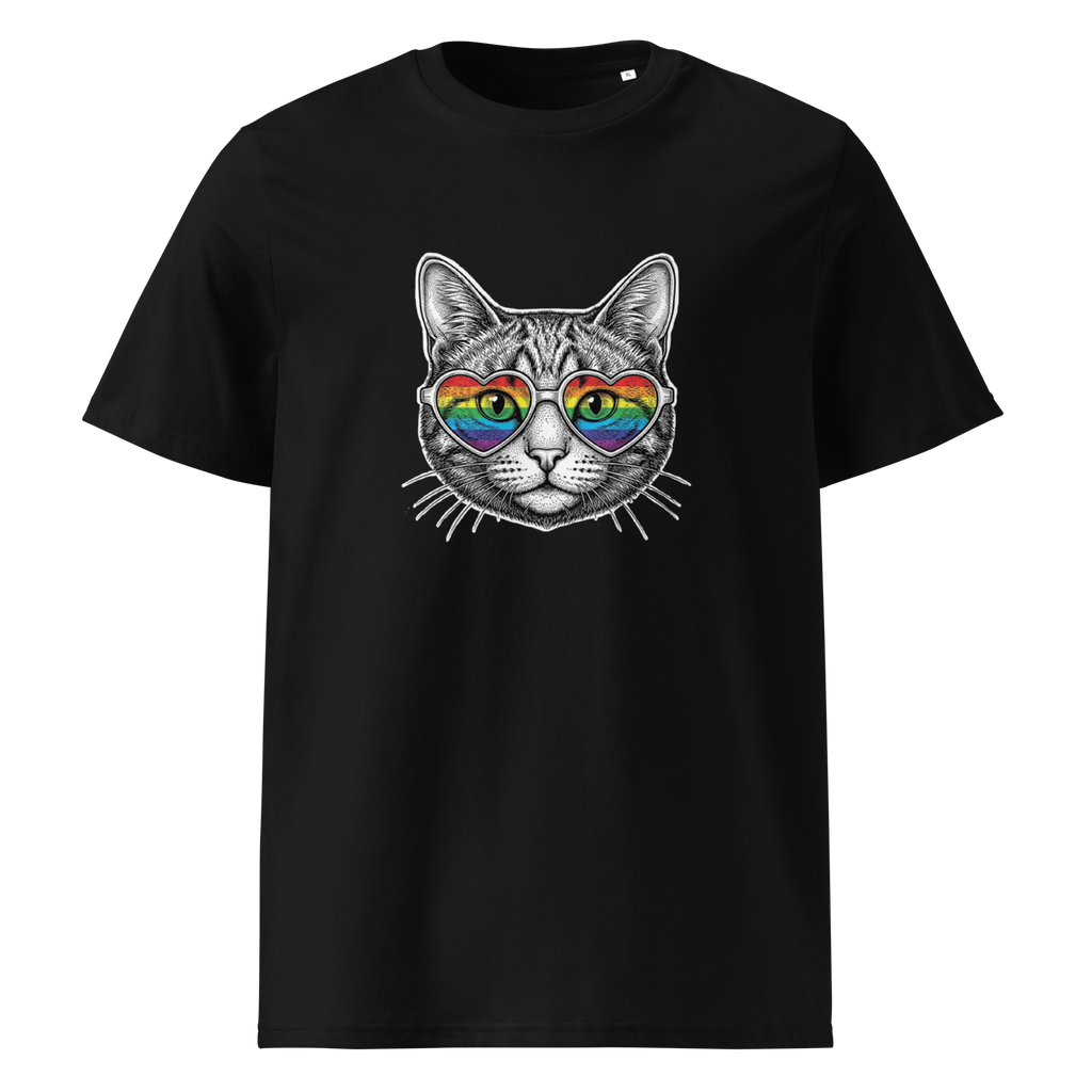 Pride Rainbow Heart Sunglasses Cat Organic Cotton T-Shirt