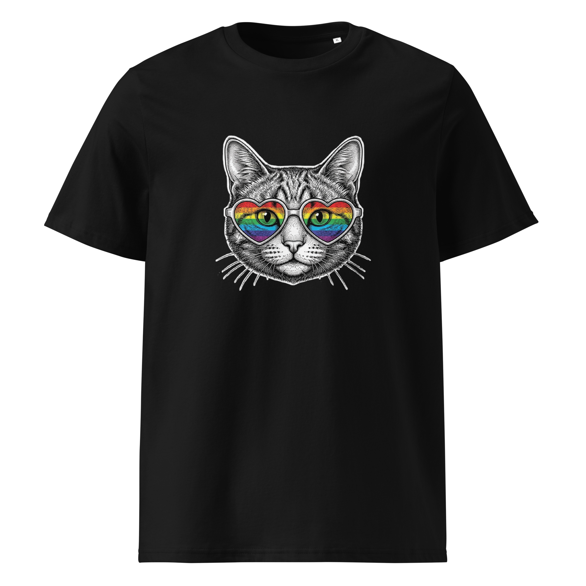Pride Rainbow Heart Sunglasses Cat Organic Cotton T-Shirt