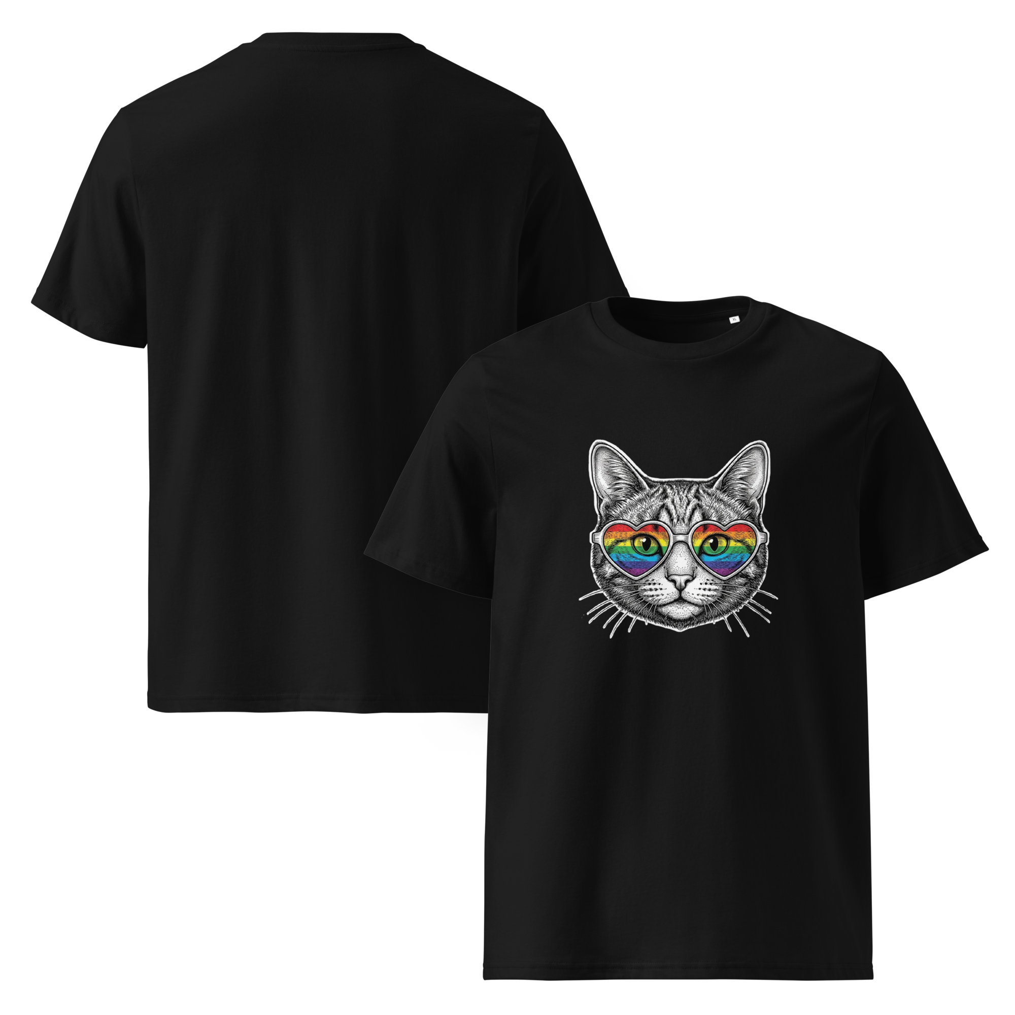 Pride Rainbow Heart Sunglasses Cat Organic Cotton T-Shirt