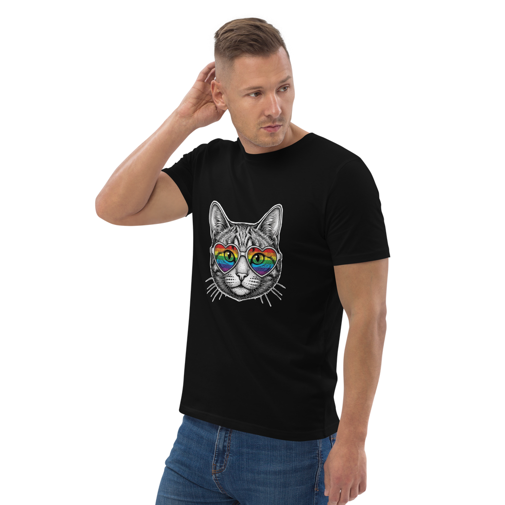 Pride Rainbow Heart Sunglasses Cat Organic Cotton T-Shirt