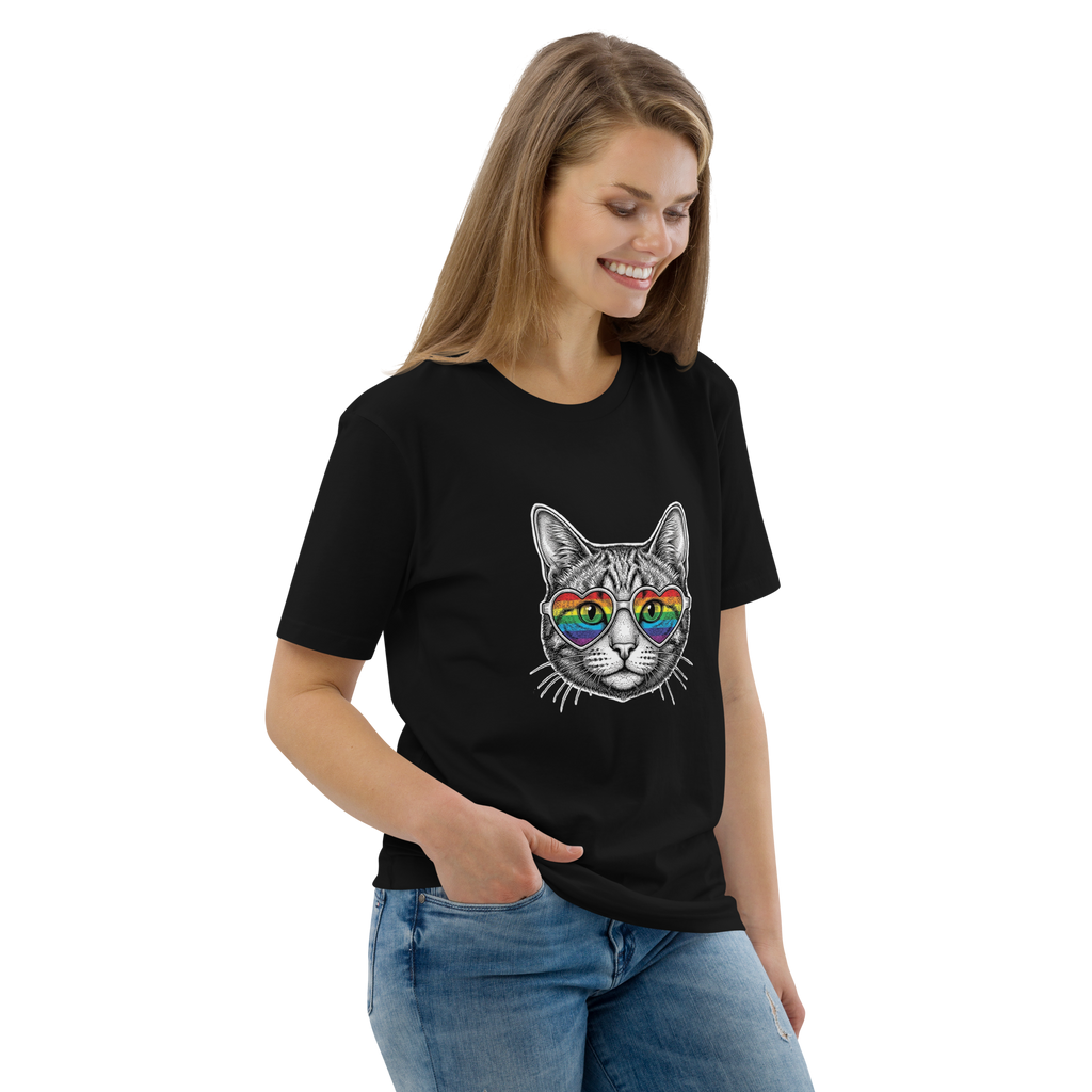 Pride Rainbow Heart Sunglasses Cat Organic Cotton T-Shirt
