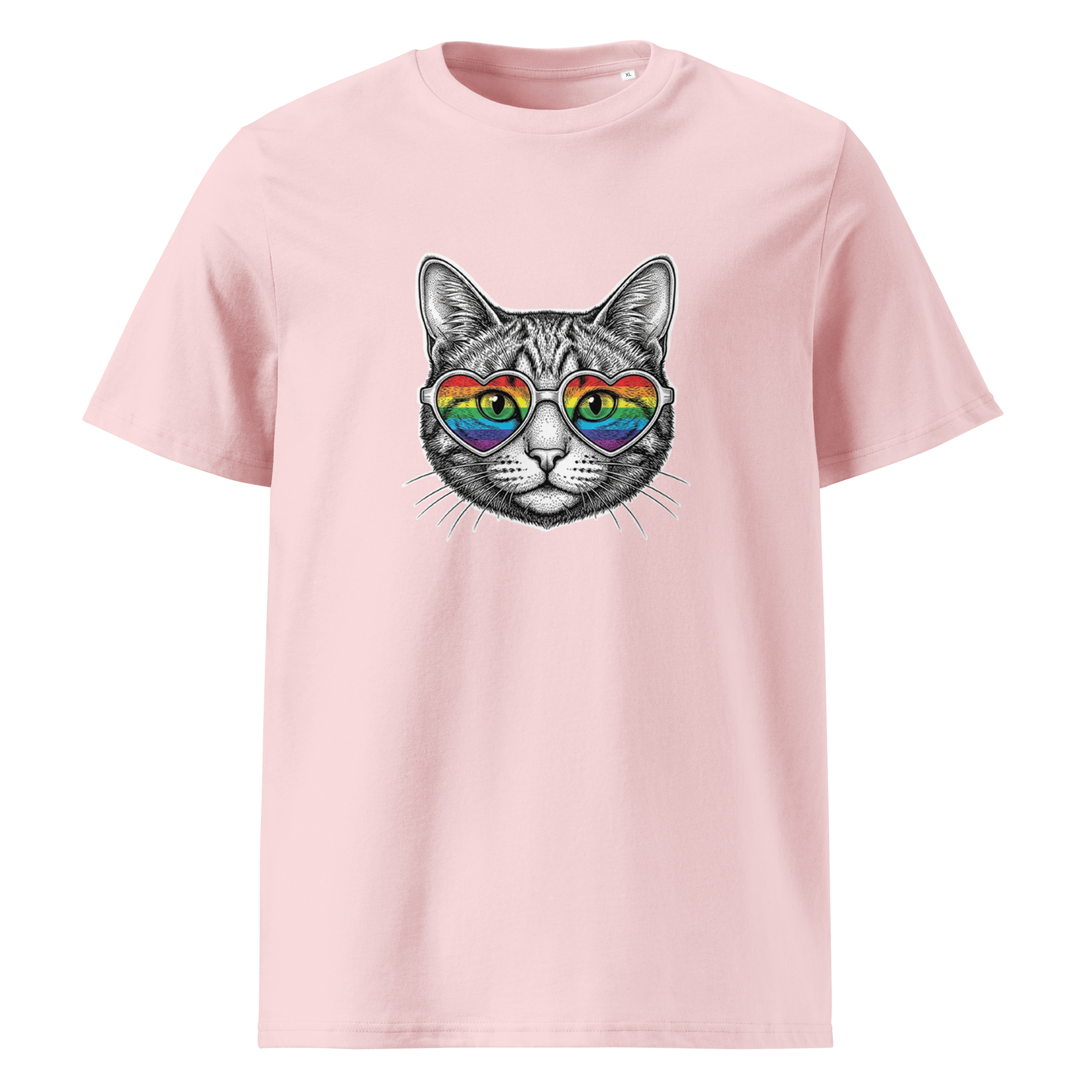 Pride Rainbow Heart Sunglasses Cat Organic Cotton T-Shirt