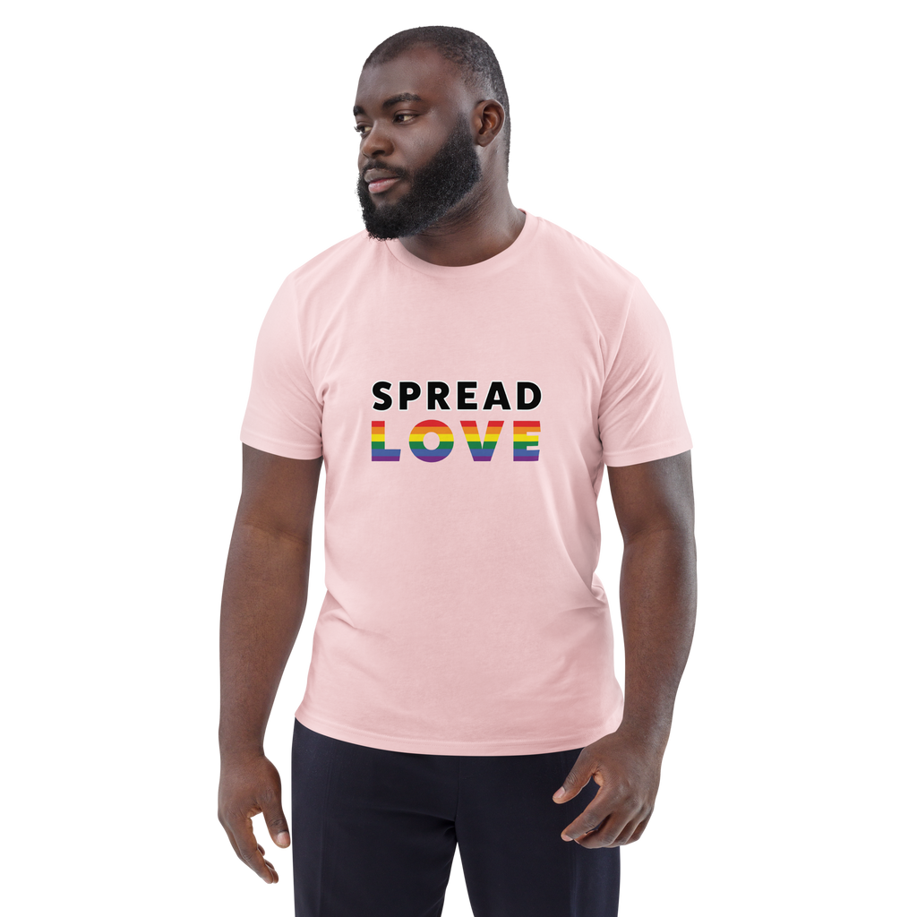 Pride Spread Love Rainbow Typography Organic T-Shirt