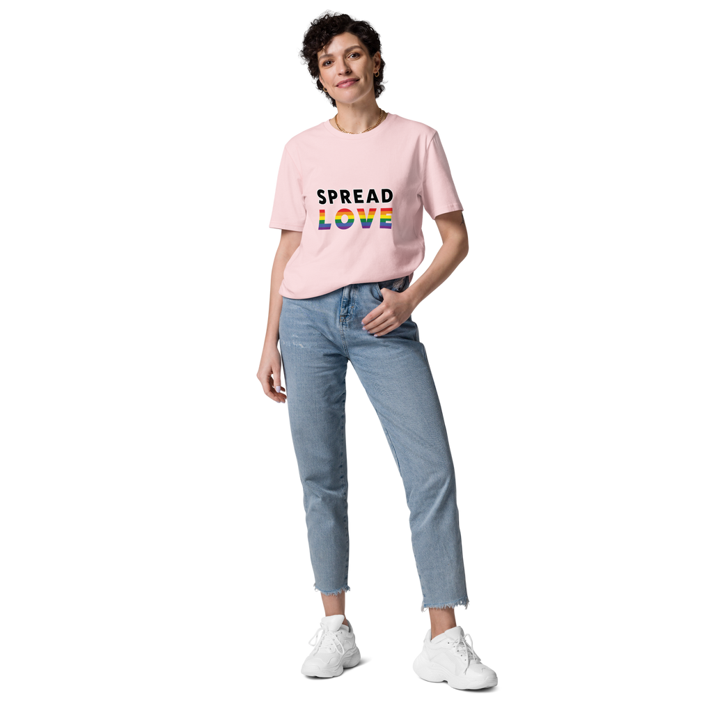 Pride Spread Love Rainbow Typography Organic T-Shirt