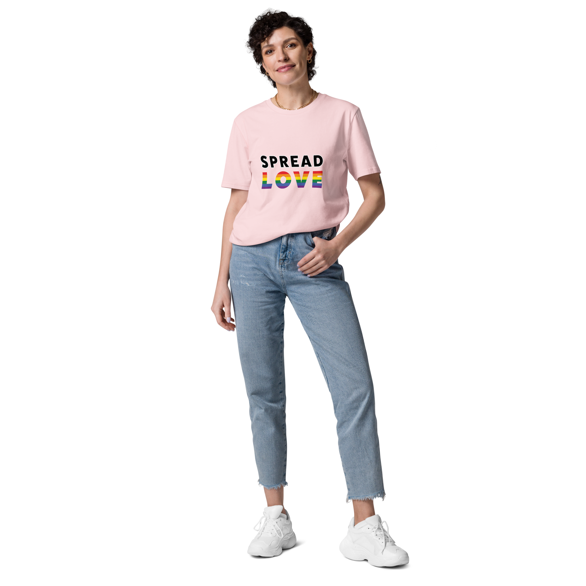 Pride Spread Love Rainbow Typography Organic T-Shirt