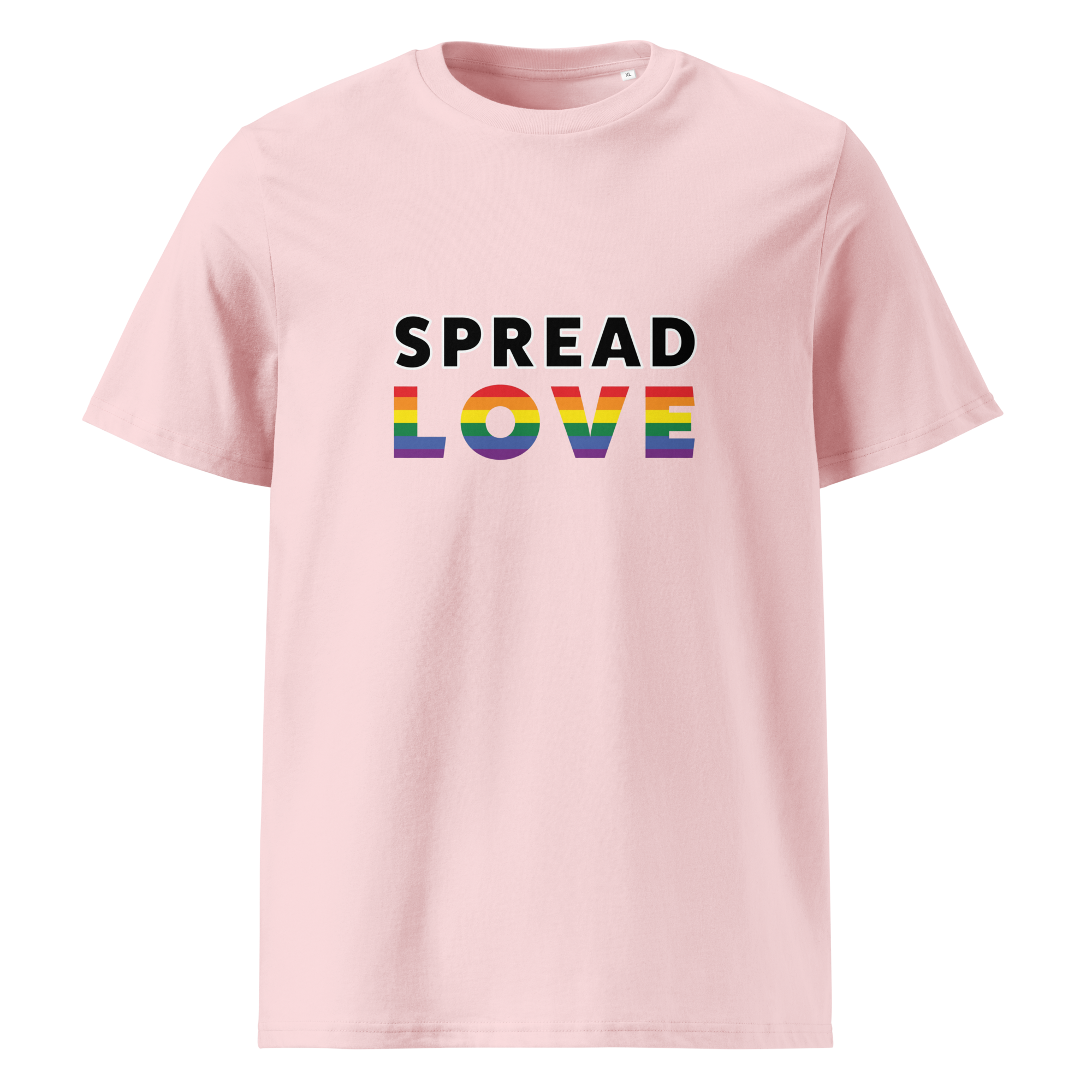 Pride Spread Love Rainbow Typography Organic T-Shirt