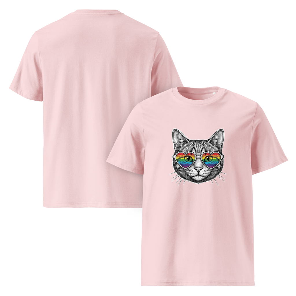 Pride Rainbow Heart Sunglasses Cat Organic Cotton T-Shirt