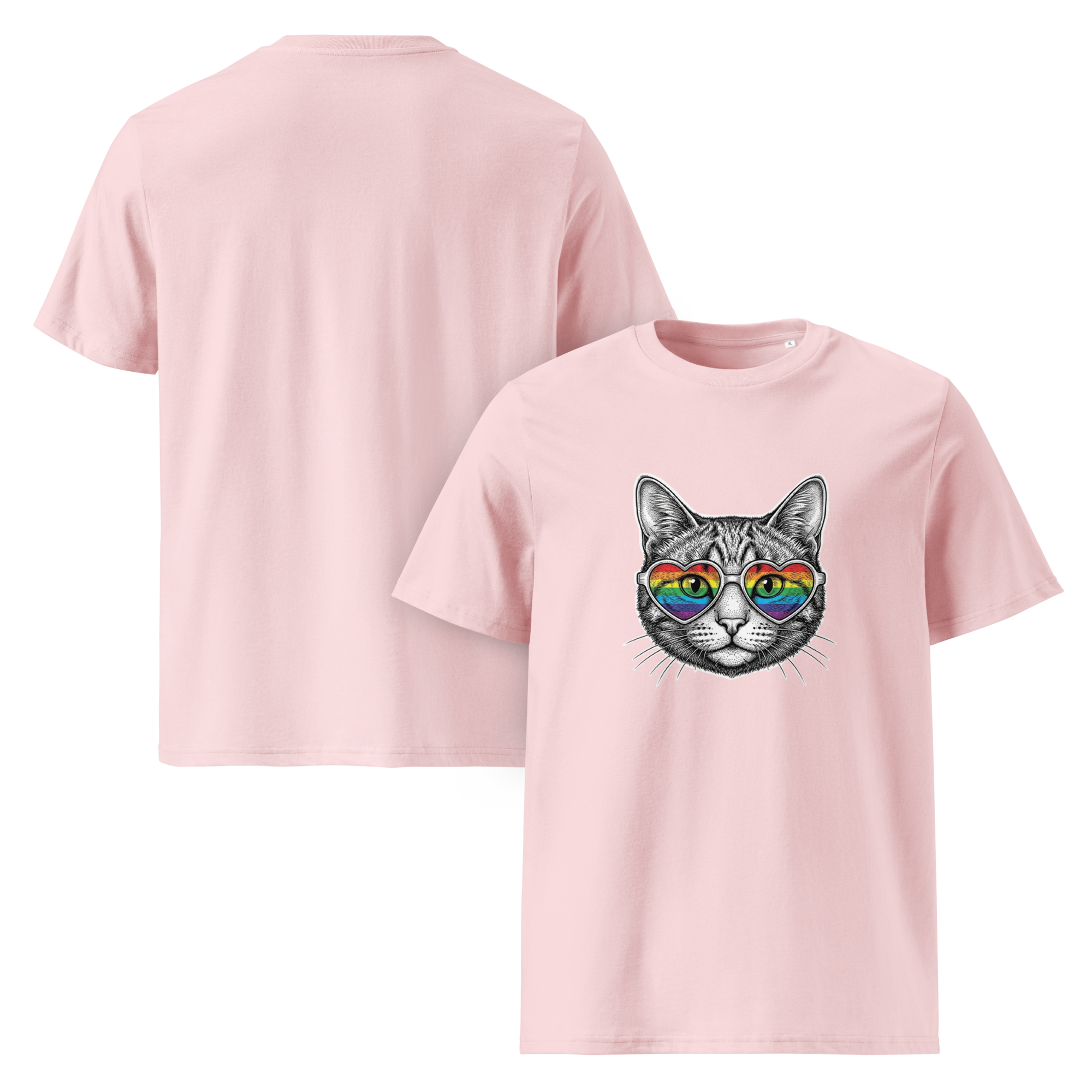 Pride Rainbow Heart Sunglasses Cat Organic Cotton T-Shirt