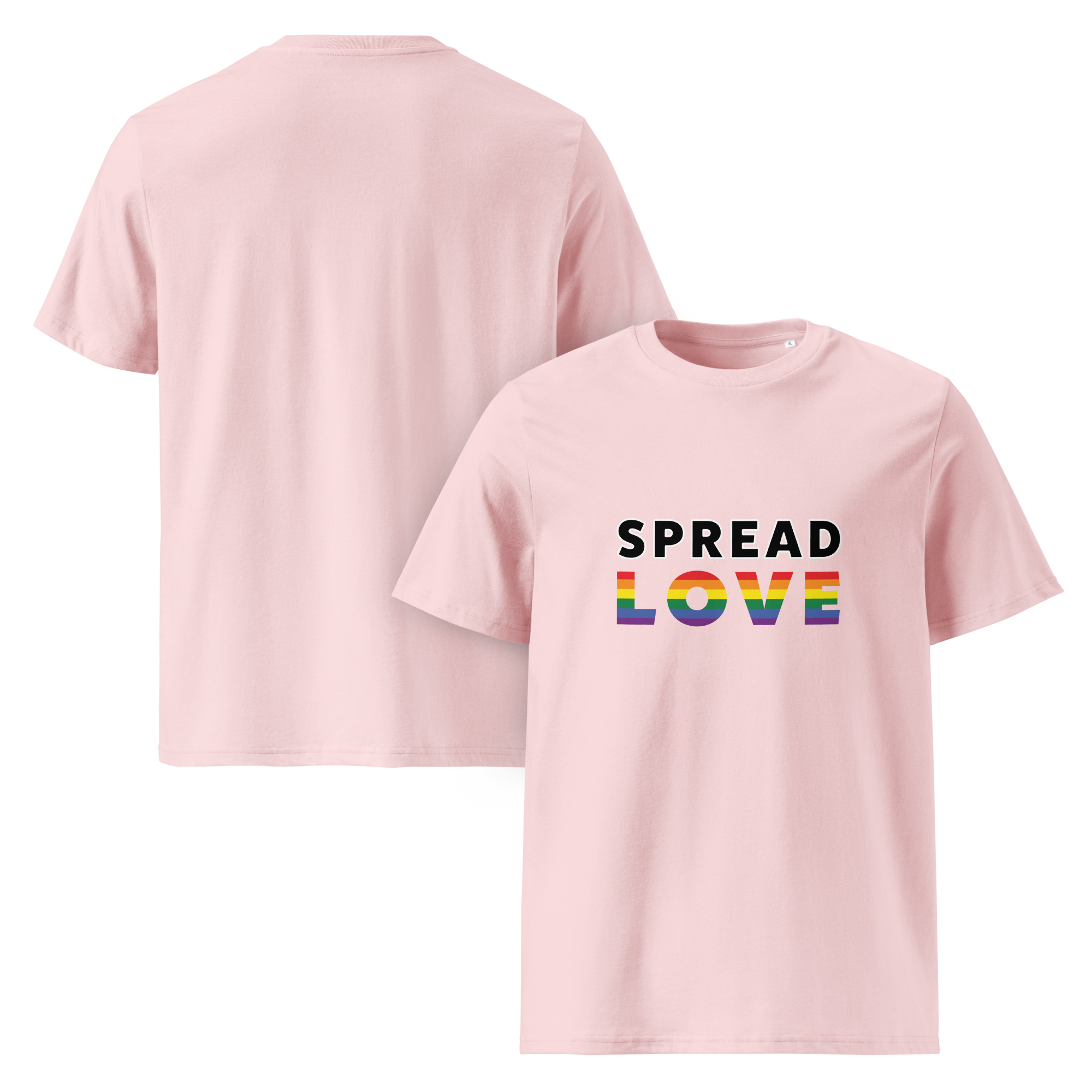 Pride Spread Love Rainbow Typography Organic T-Shirt