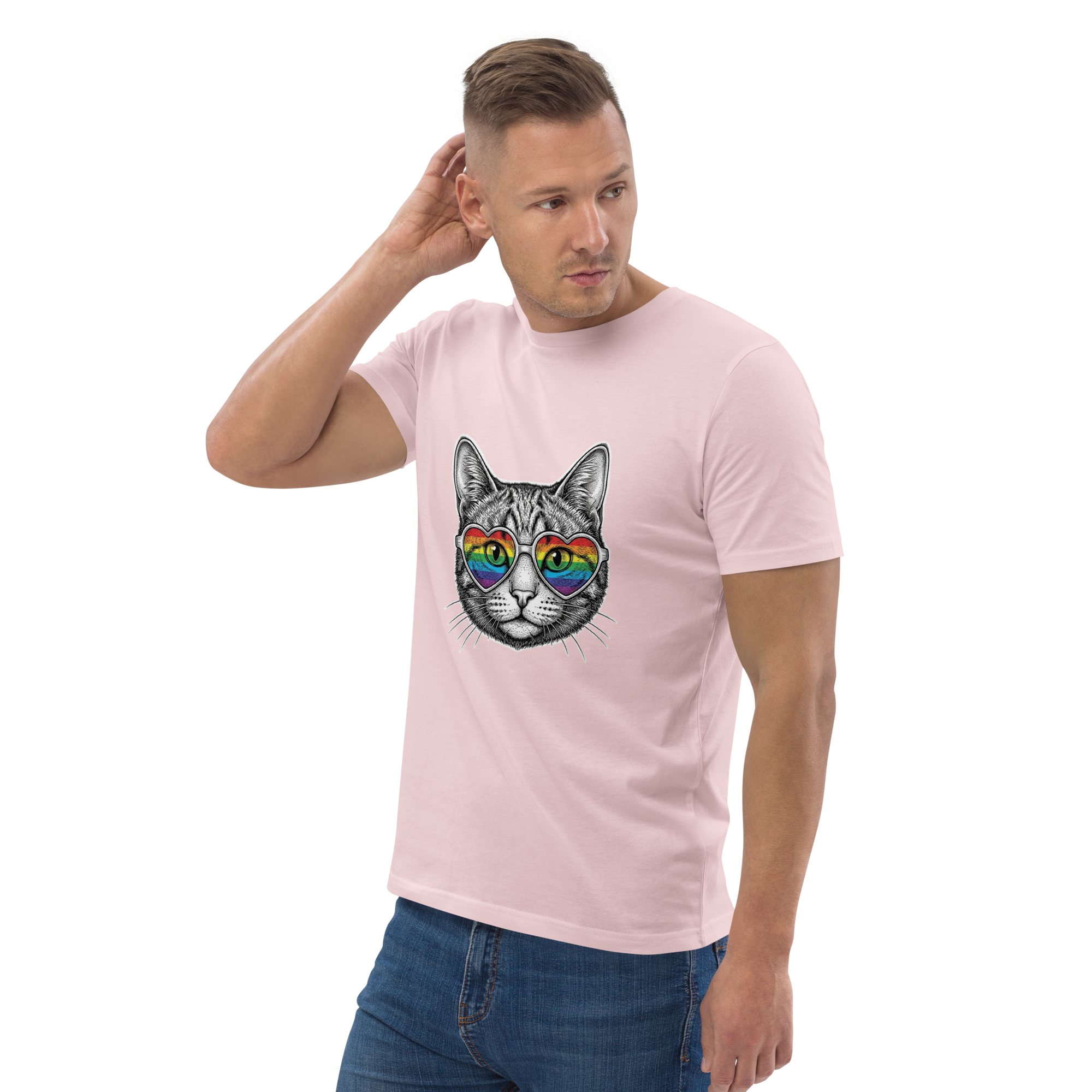 Pride Rainbow Heart Sunglasses Cat Organic Cotton T-Shirt