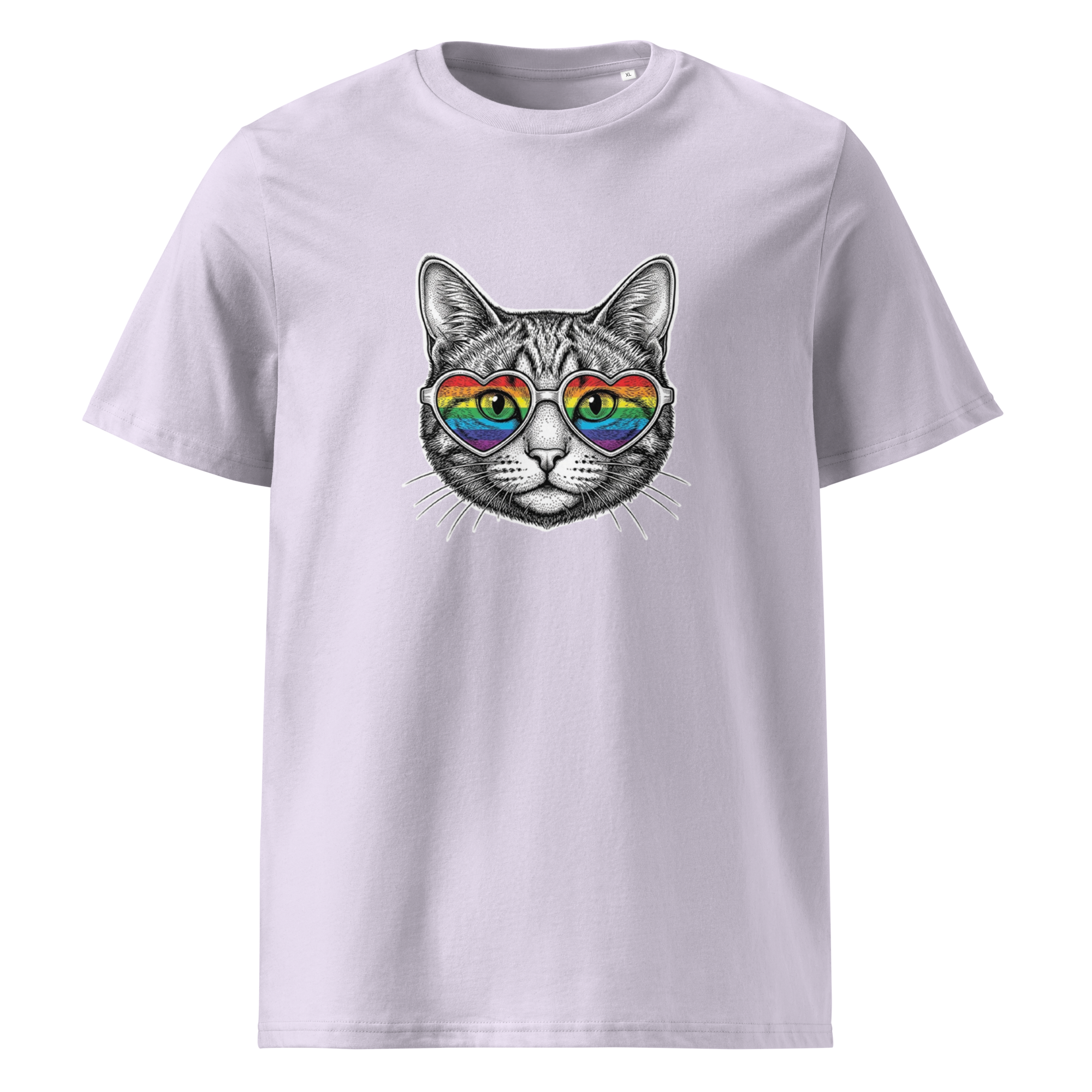 Pride Rainbow Heart Sunglasses Cat Organic Cotton T-Shirt