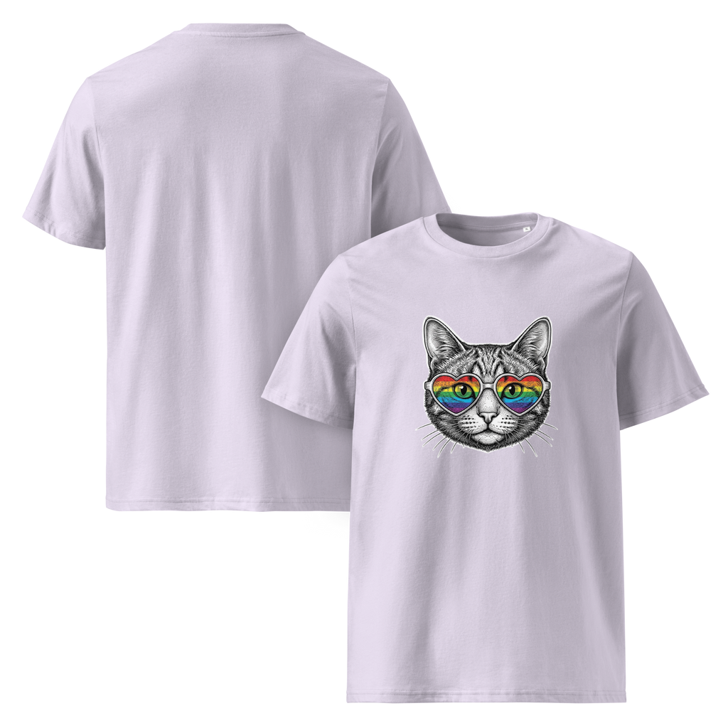 Pride Rainbow Heart Sunglasses Cat Organic Cotton T-Shirt
