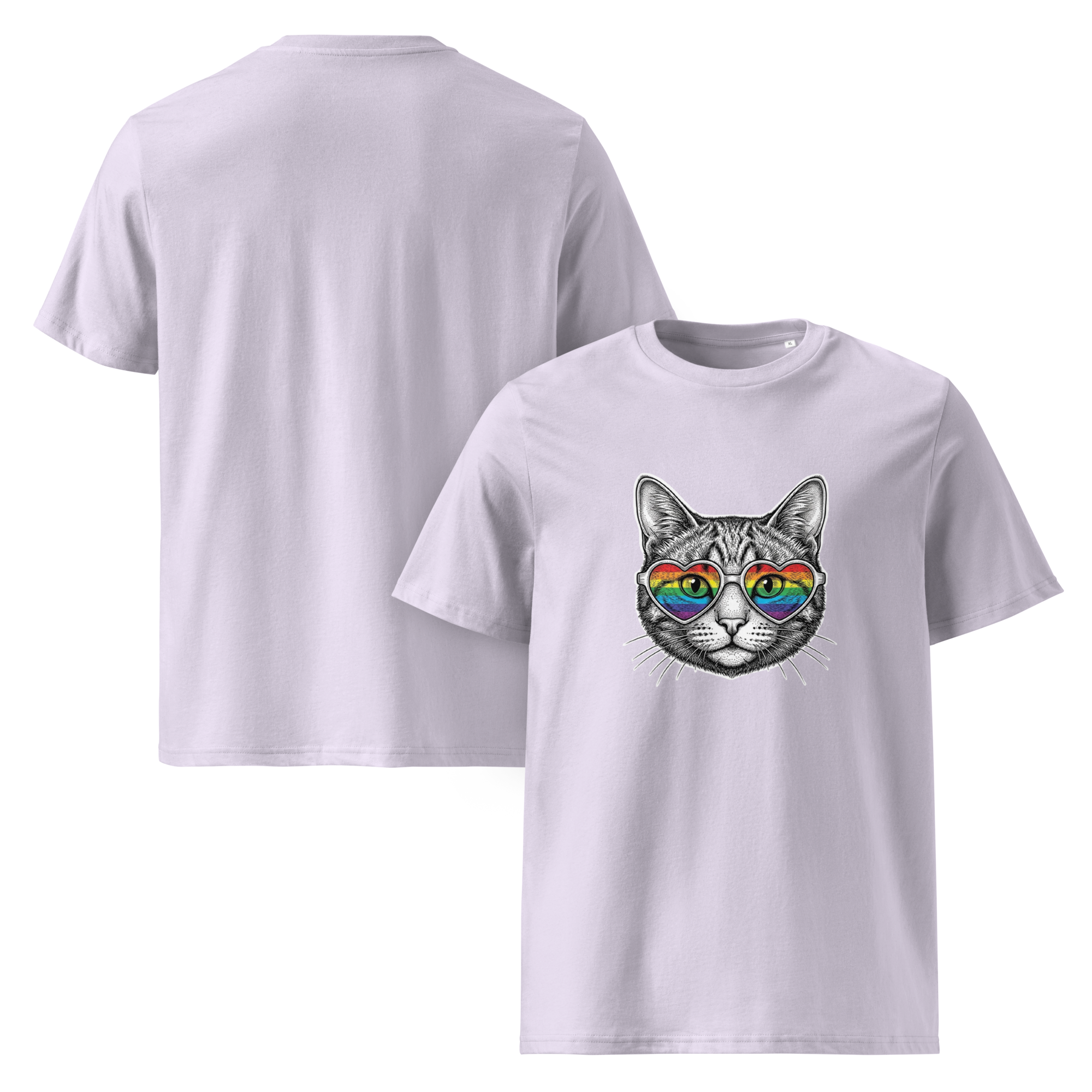 Pride Rainbow Heart Sunglasses Cat Organic Cotton T-Shirt