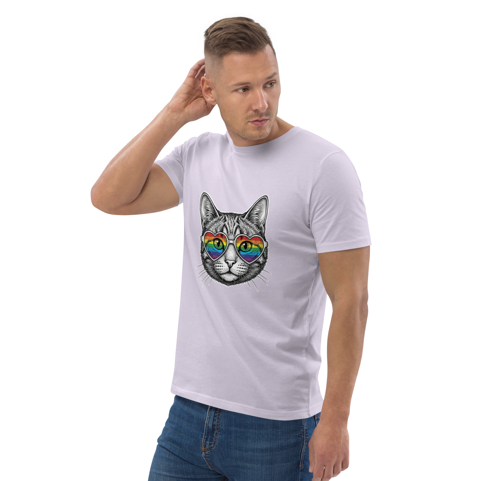 Pride Rainbow Heart Sunglasses Cat Organic Cotton T-Shirt