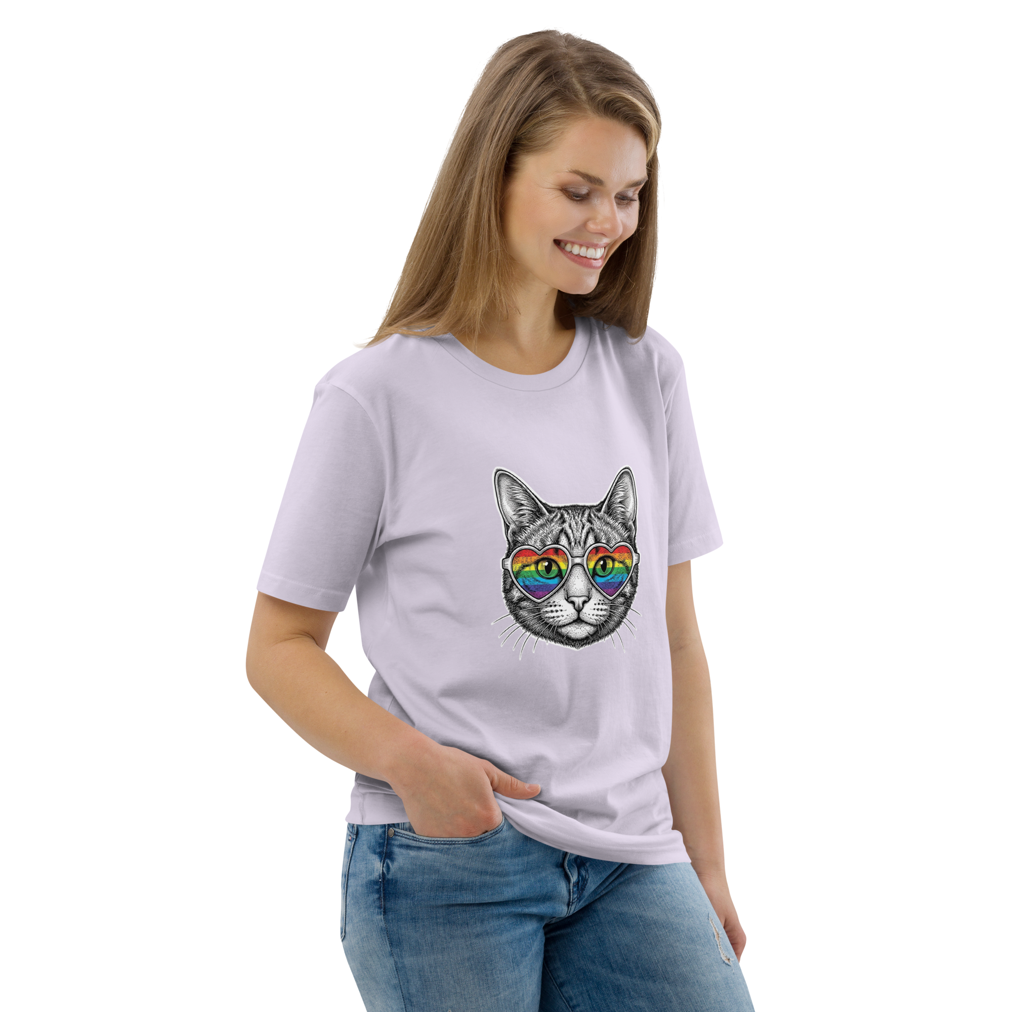 Pride Rainbow Heart Sunglasses Cat Organic Cotton T-Shirt