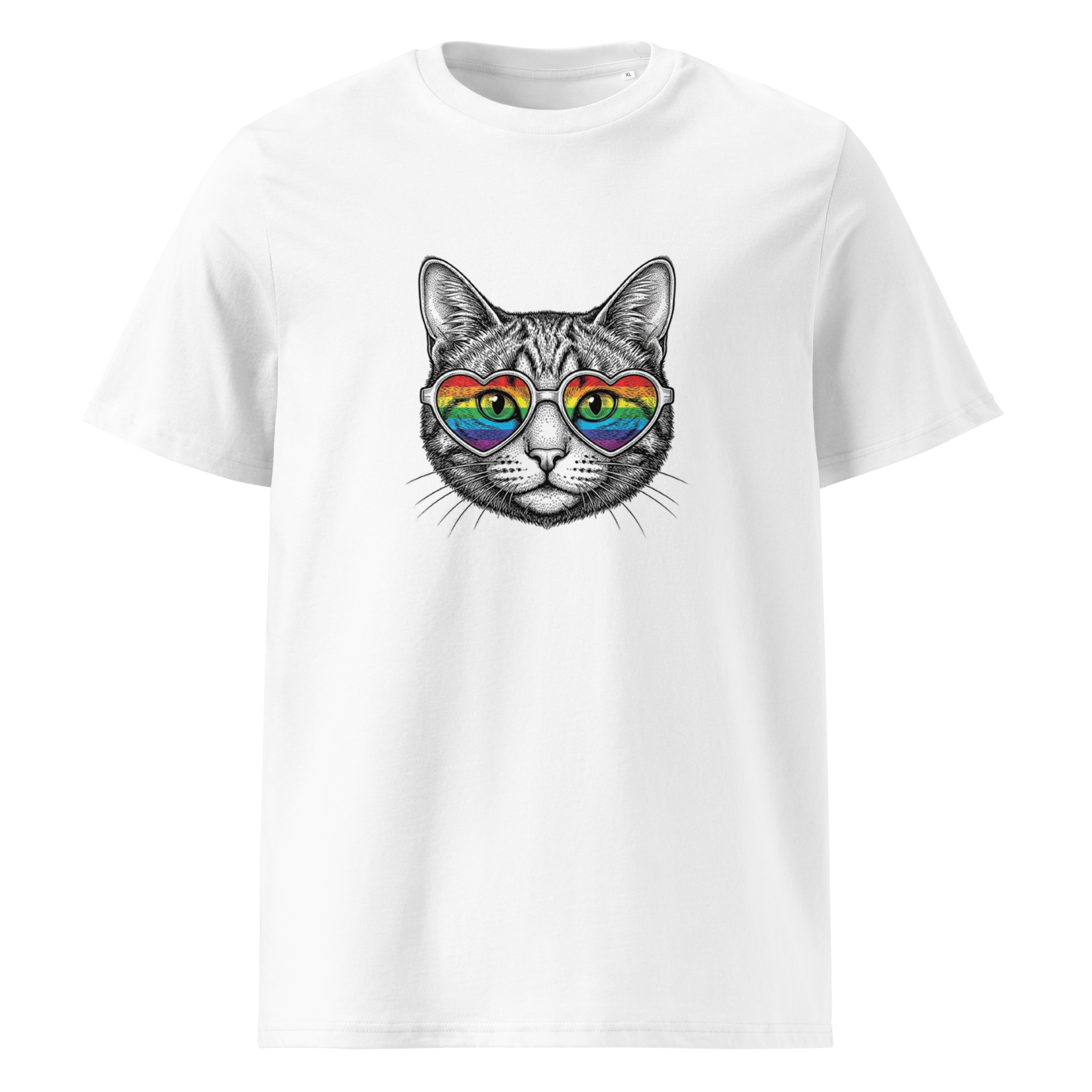 Pride Rainbow Heart Sunglasses Cat Organic Cotton T-Shirt