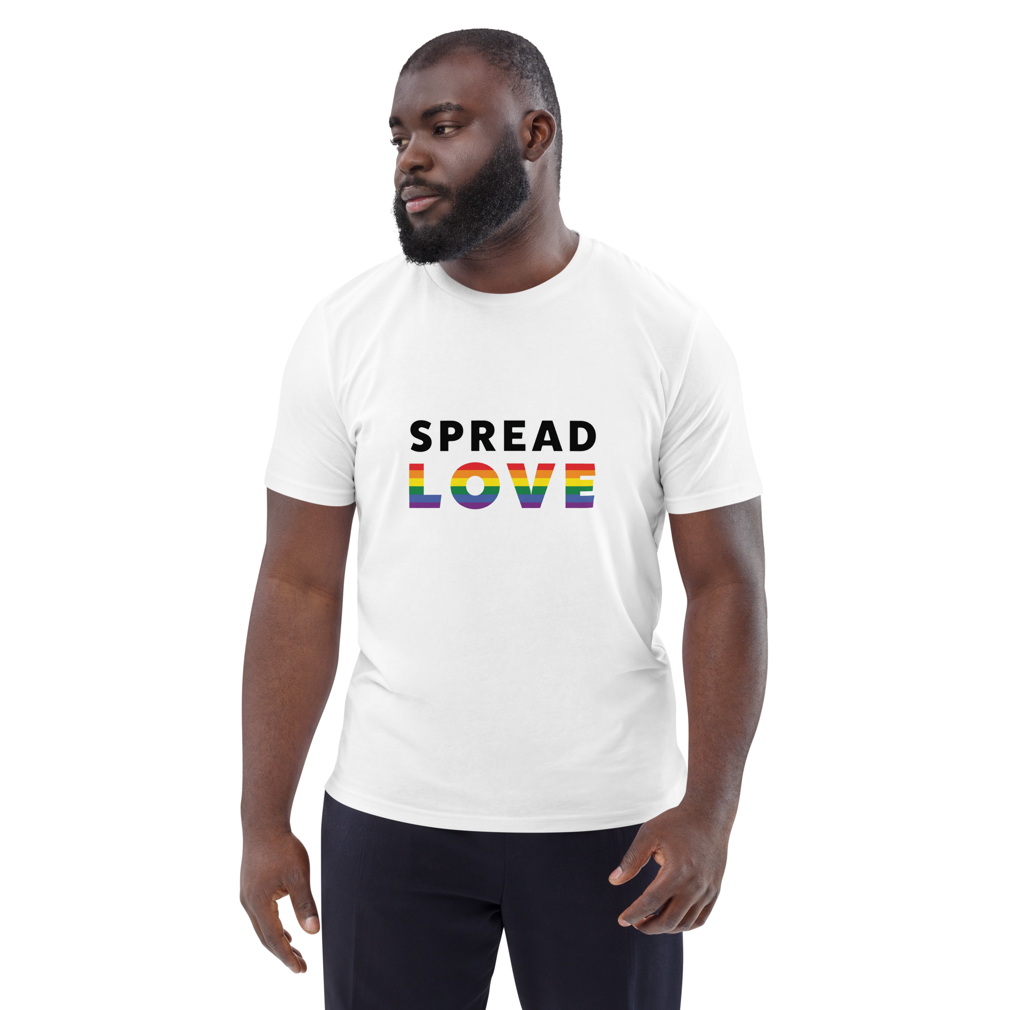 Pride Spread Love Rainbow Typography Organic T-Shirt