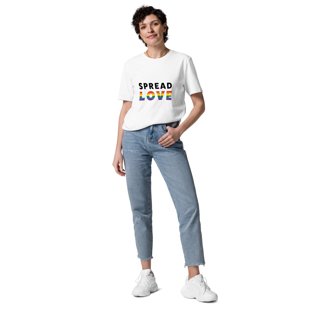Pride Spread Love Rainbow Typography Organic T-Shirt