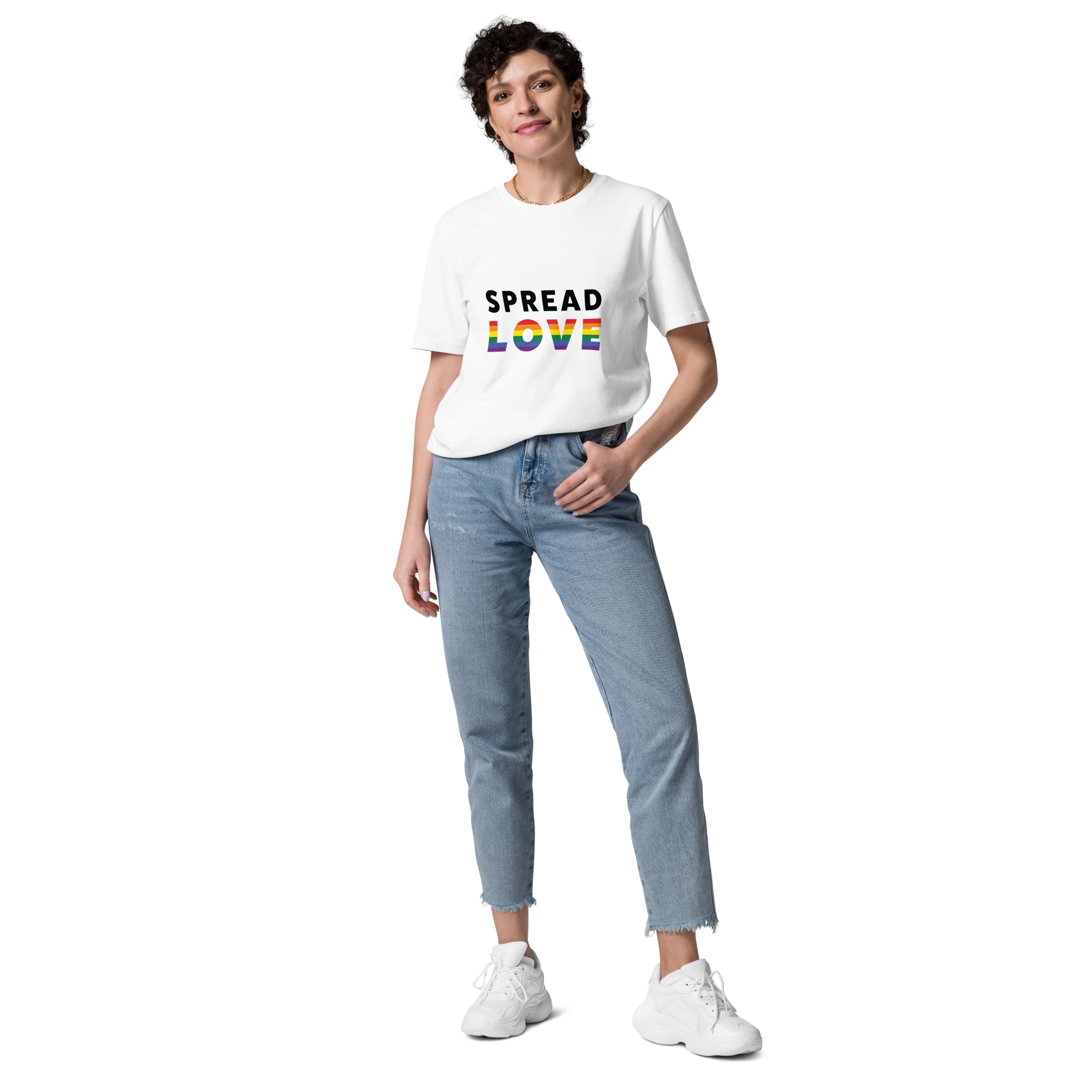 Pride Spread Love Rainbow Typography Organic T-Shirt