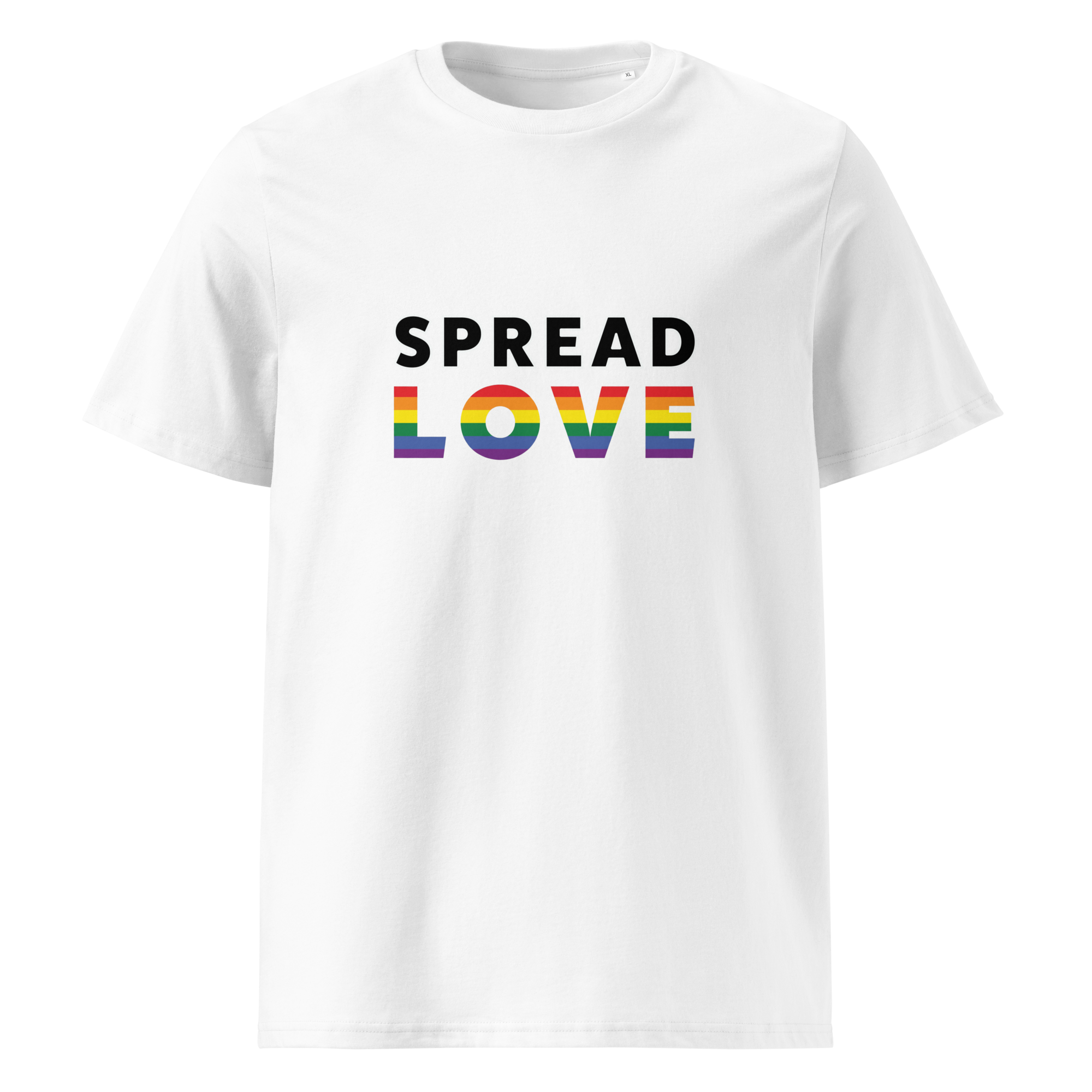 Pride Spread Love Rainbow Typography Organic T-Shirt