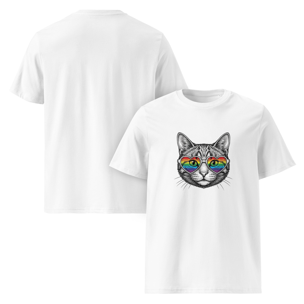 Pride Rainbow Heart Sunglasses Cat Organic Cotton T-Shirt