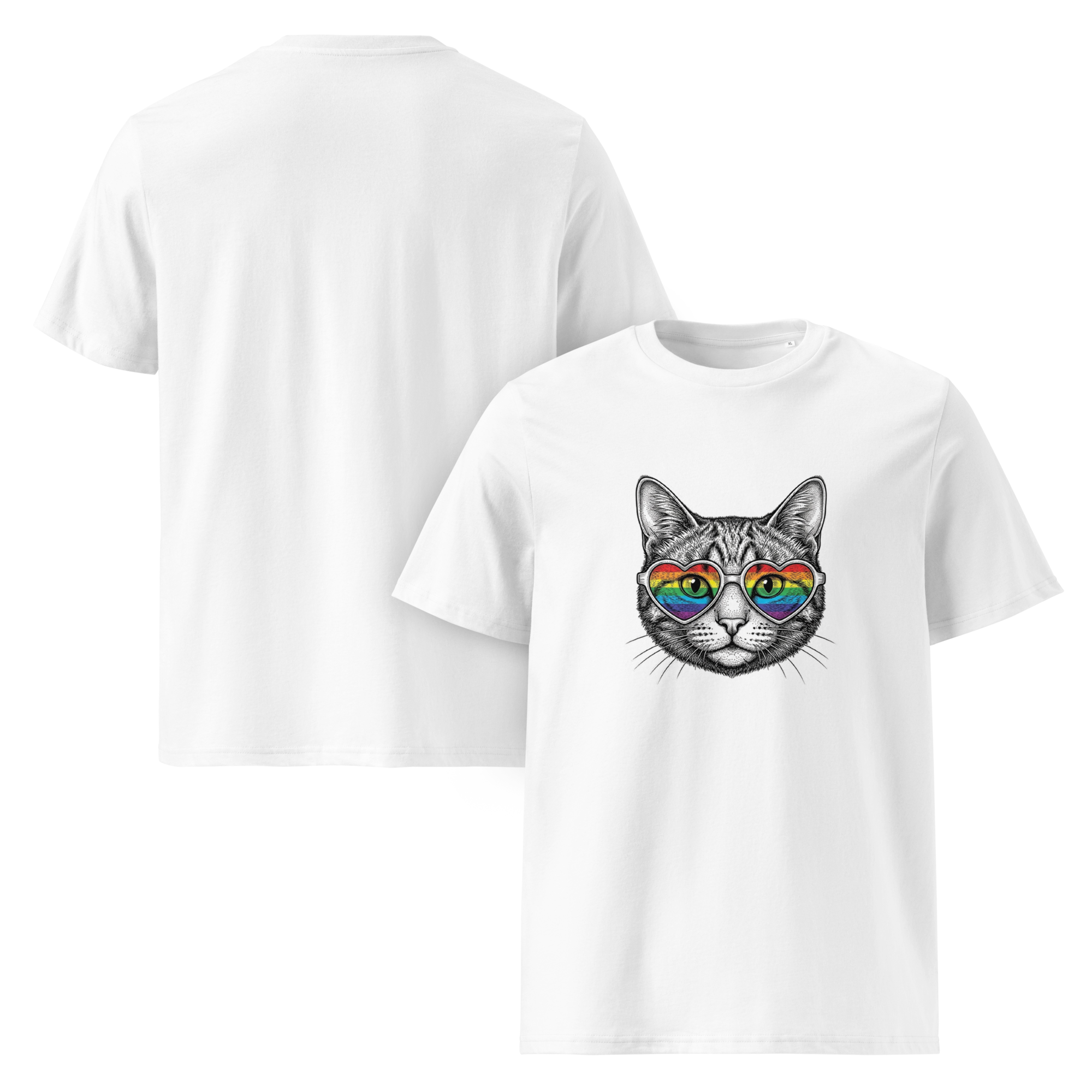 Pride Rainbow Heart Sunglasses Cat Organic Cotton T-Shirt