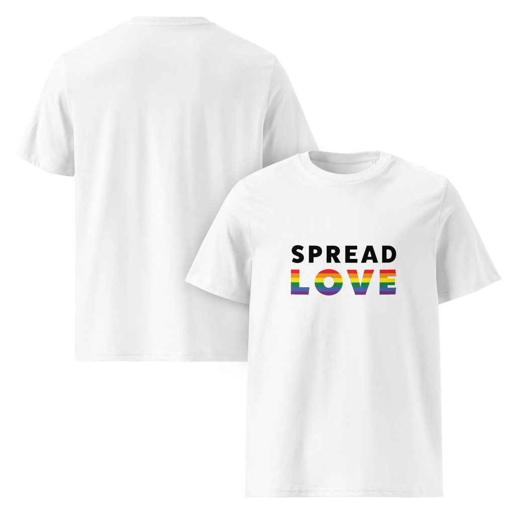 Pride Spread Love Rainbow Typography Organic T-Shirt