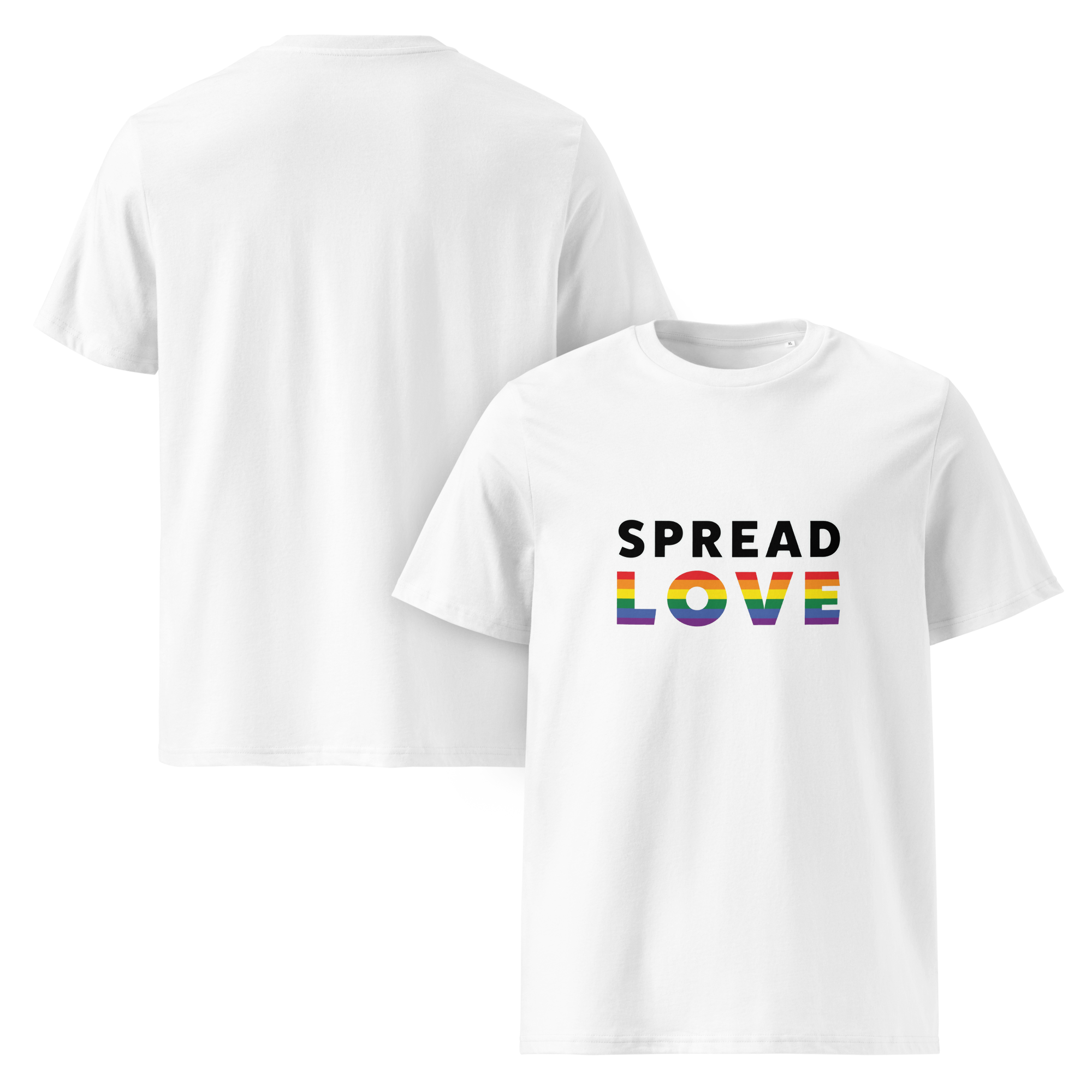 Pride Spread Love Rainbow Typography Organic T-Shirt