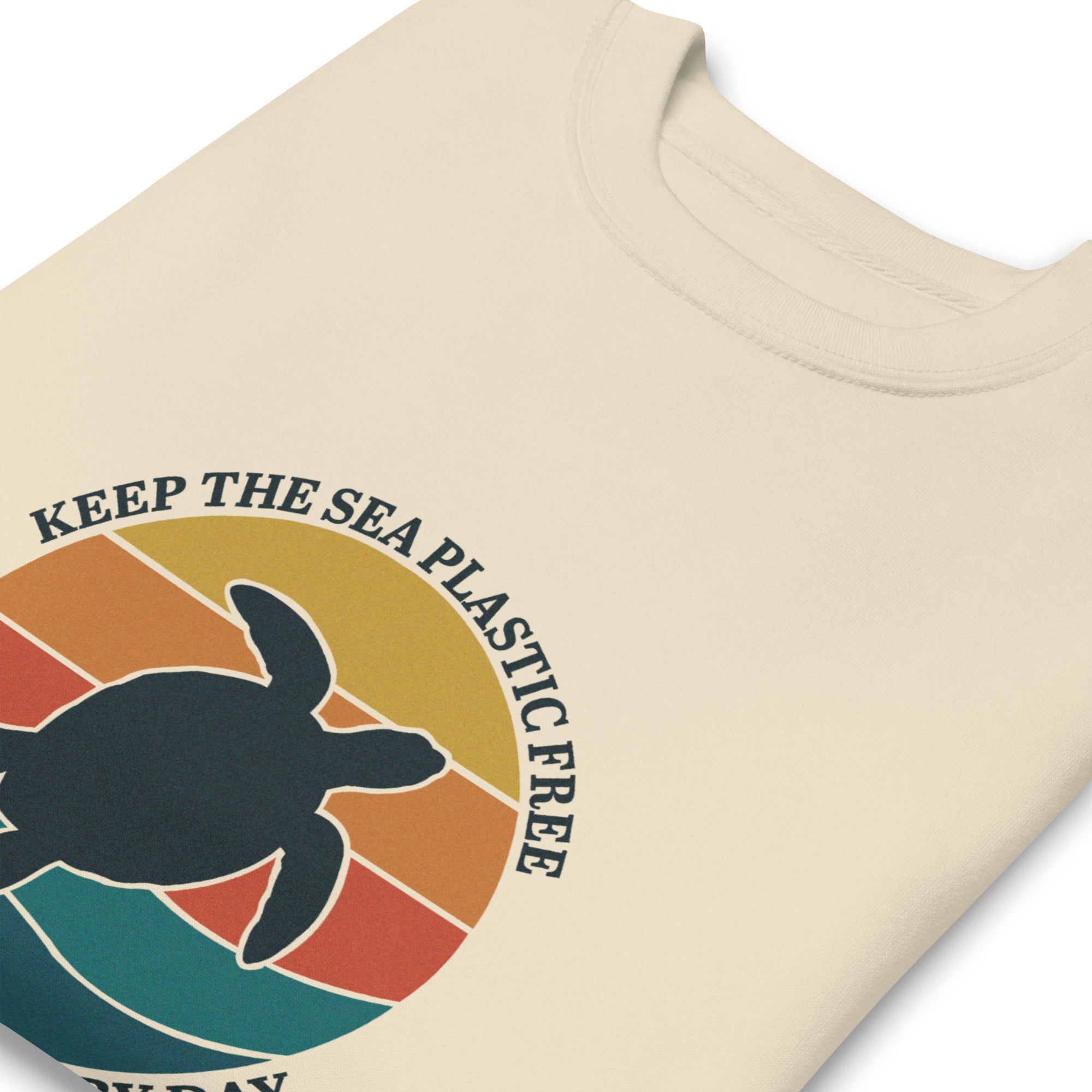 A close-up, angled shot of the sweatshirt's collar and the upper half of the graphic. This view highlights the fine detail of the print and the soft, high-quality texture of the organic fabric.