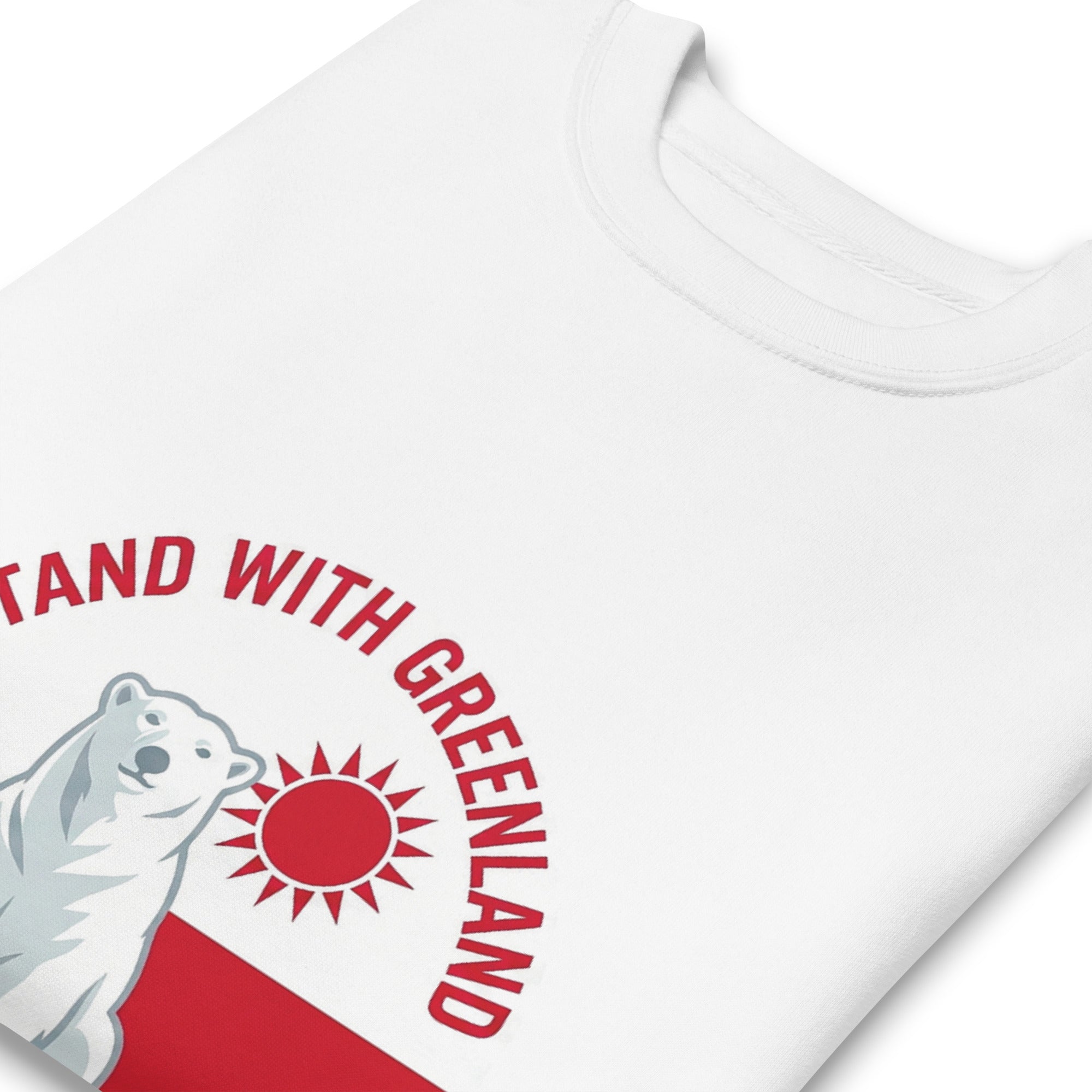 A close-up shot of the white t-shirt's collar, showing a small white size tag printed with "EU M" and "US S".